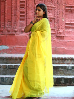Odette - Yellow Cotton Saree with Unstitched Blouse