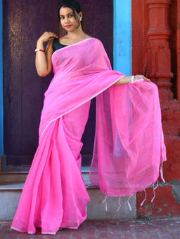 Odette - Light Pink Cotton Saree with Unstitched Blouse