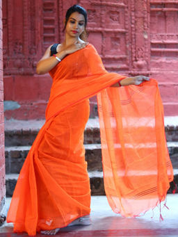Odette - Orange Cotton Saree with Unstitched Blouse