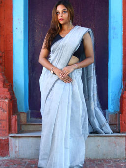 Odette - Grey Cotton Saree with Unstitched Blouse