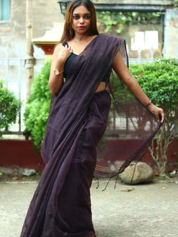 Odette - Charcoal Cotton Saree with Unstitched Blouse