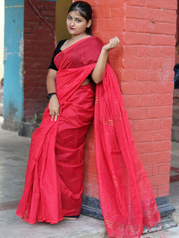Odette - Red Cotton Saree with Unstitched Blouse