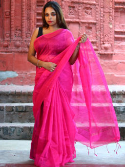 Odette - Pink Cotton Saree with Unstitched Blouse