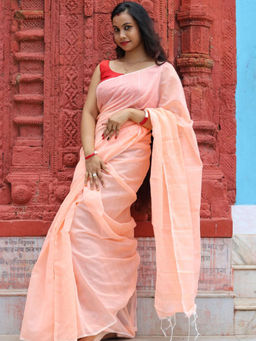 Odette - Peach Cotton Saree with Unstitched Blouse
