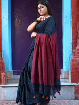Odette - Black Cotton Saree with Unstitched Blouse