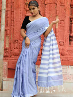 Odette - Light Grey Cotton Saree with Unstitched Blouse