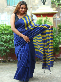 Odette - Blue Cotton Saree with Unstitched Blouse