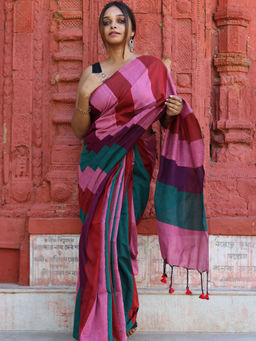 Odette - Multicolor Cotton Saree with Unstitched Blouse
