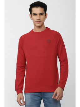 Peter England - Men Red Solid Crew Neck Sweatshirt