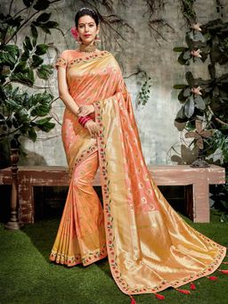 Odette - Peach Weaved Silk Designer Saree with Unstitched Blouse