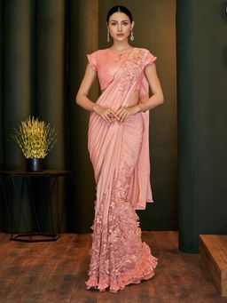 Odette - Pink Silk Georgette Designer Saree with Unstitched Blouse