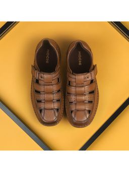 Mochi - Men Brown Velcro Casual Sandals