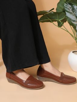 Carlton London - Women Comfort Slip-On Wedges Loafers-Brown