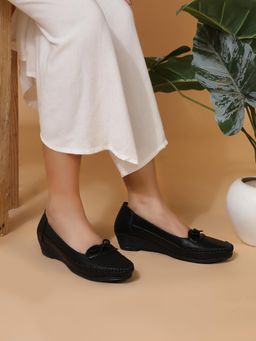Carlton London - Women Comfort Slip-On Wedges Loafers-Black