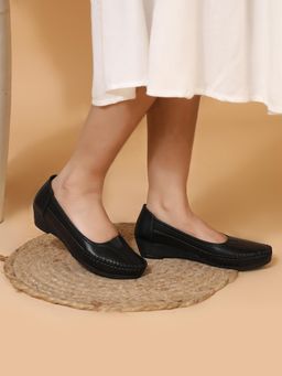 Carlton London - Women Comfort Slip-On Wedges Loafers-Black