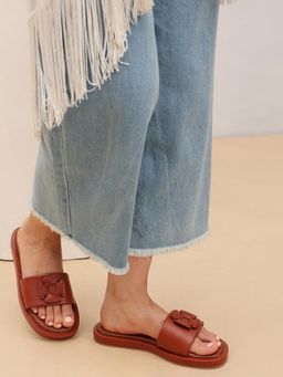 Pair ie Tales - Women Flower Cutout Sandals - Tan