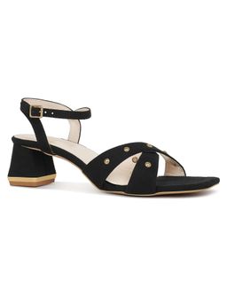 London Rag - Women Studded Ankle Strap Black Sandal Heels