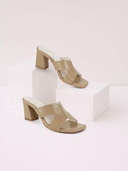 London Rag - Women Square Toe Beige Block Heels