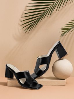 London Rag - Women Square Toe Black Block Heels