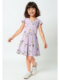 max - Girls Floral Printed Dress - Purple