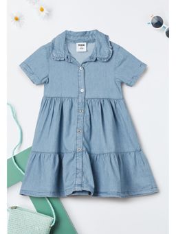 max - Girls Washed Tiered Denim Dress - Blue