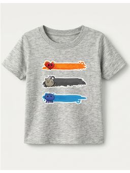 KAVEE - Pure Cotton Bio Washed Colored Lines Printed T-shirt - Grey