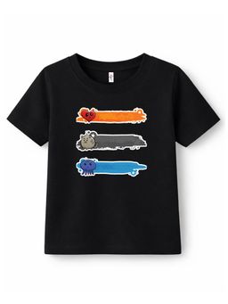 KAVEE - Pure Cotton Bio Washed Colored Lines Printed T-shirt - Black