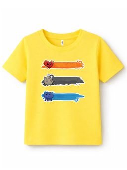 KAVEE - Pure Cotton Bio Washed Colored Lines Printed T-shirt - Yellow