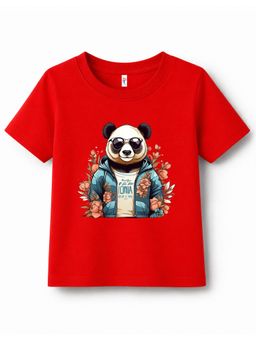 KAVEE - Pure Cotton Bio Washed Panda Printed T-shirt - Red