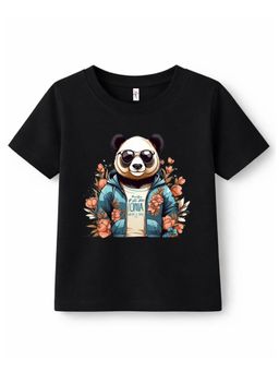 KAVEE - Pure Cotton Bio Washed Panda Printed T-shirt - Black