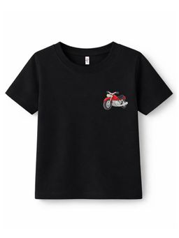 KAVEE - Pure Cotton Bio Washed Pocket Bike Printed T-shirt - Black