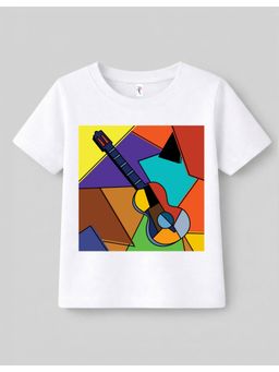 KAVEE - Pure Cotton Bio Washed Abstract Guitar Printed T-shirt - White