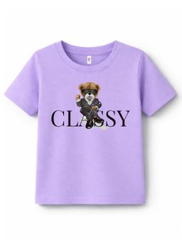 KAVEE - Pure Cotton Bio Washed Classy Text and Teddy Printed T-shirt - Purple
