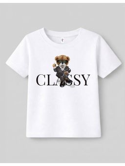 KAVEE - Pure Cotton Bio Washed Classy Text and Teddy Printed T-shirt - White