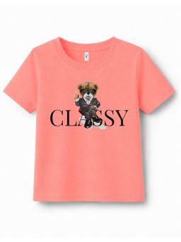 KAVEE - Pure Cotton Bio Washed Classy Text and Teddy Printed T-shirt - Peach