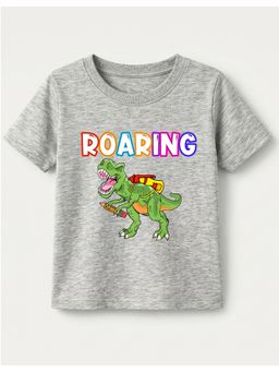 KAVEE - Pure Cotton Bio Washed Dinosaur Printed T-shirt - Grey