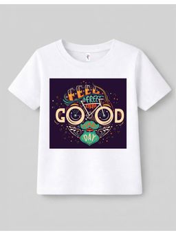 KAVEE - Pure Cotton Bio Washed Feel Good Text Printed T-shirt - White