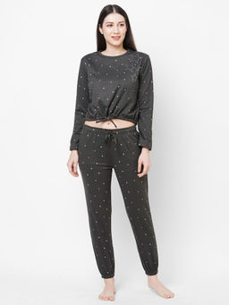 Sweet Dreams - Women Grey Printed Crop Top & Pyjama (Set of 2)