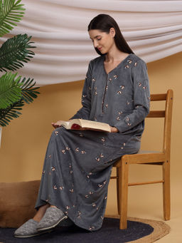 Sweet Dreams - Women Grey Printed Night Dress