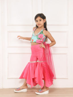 Pink Cow - Halter Neck Printed Top Sharara with Dupatta (Set of 3)