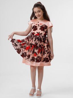 Kate & Oscar - Pink Flock All Over Printed Embroidery Knee Dress