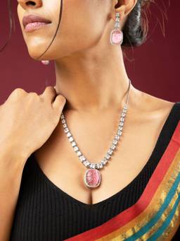 VIRAASI - Pastel Pink Luxury Ad Necklace Set
