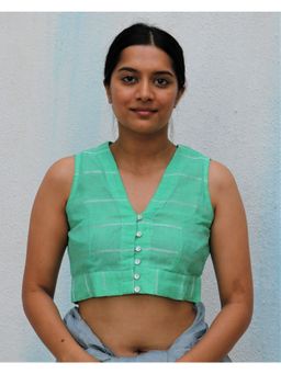 Chidiyaa - Pista Green Handwoven Linen Zari Stitched Blouse Everyday Beautiful