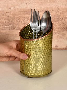 Living With Elan - Elan Dabbahs And Days Cutlery Holder (Antique Gold Finish)