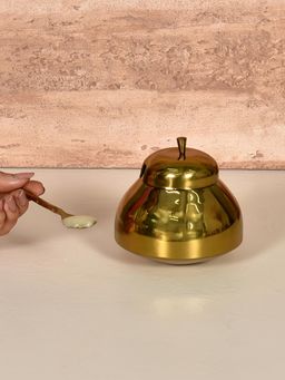 Living With Elan - Elan Dabbahs And Days Ghee Pot With Spoon (250 Ml, Antique Gold Finish)