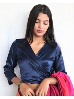 Chidiyaa - Navy Blue Mashru Silk Blouse