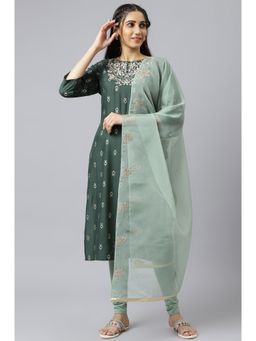 W - Purple Floral Kurta-Tight-Dupatta (Set of 3) (XS)