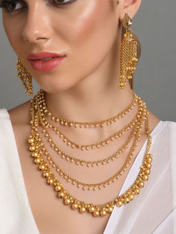 Fida - Wedding Handmade Ethnic Temple Gold -Plated White Pearl Multi-Layered Jewellery Set