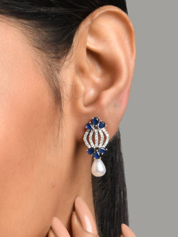 Fida - Luxurious Rhodium-Plated Royal Blue American Diamond Stud Earring for Women