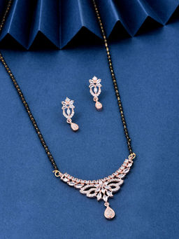 Fida - Luxurious Gold Plated Floral American Diamond Mangalsutra Set for Women